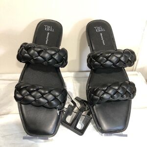 ⚡️⚡️Time and Tru Women Sandals Braided Two Band Slides Memory Foam Black Size 8